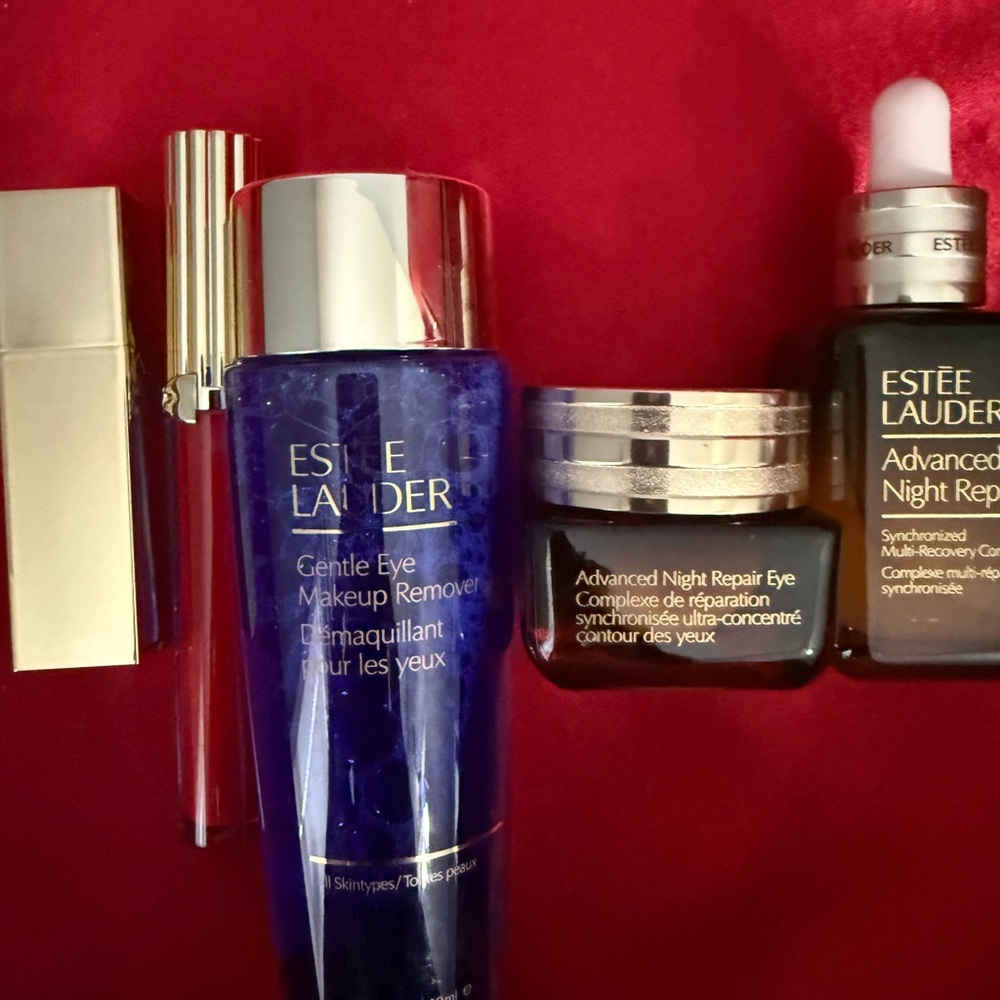Estée Lauder lipstick, skin care and case
